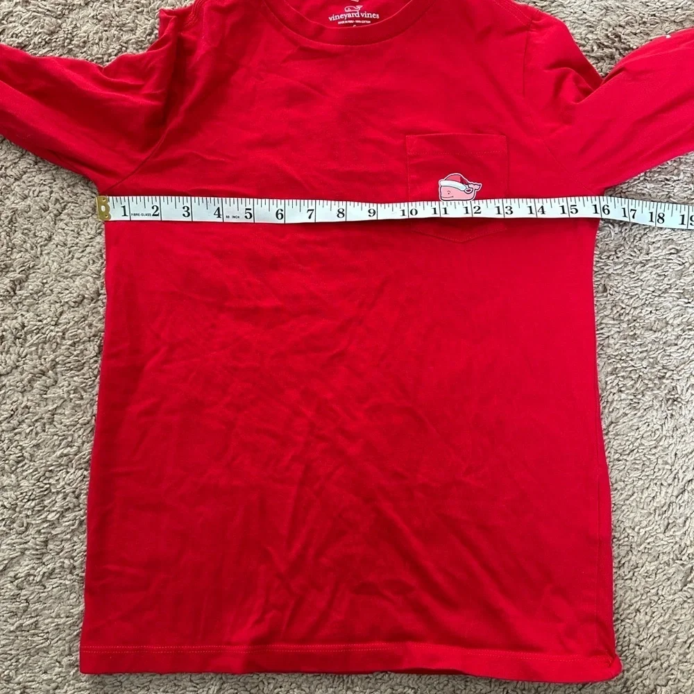 Vineyard Vines Boys Red 2025 Santa Whale Long-Sleeve Pocket Tee Size S (8-10)